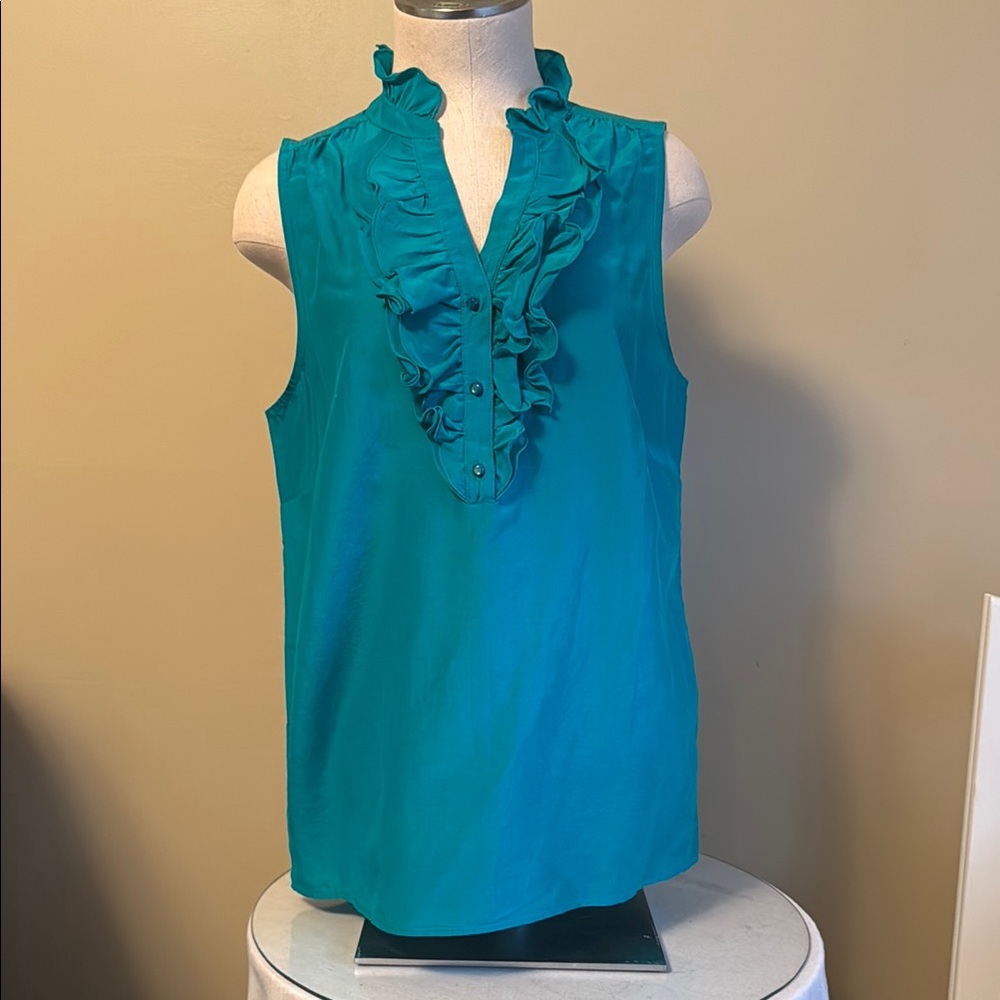 Loft Size Medium Teal Sleeveless Ruffle Top